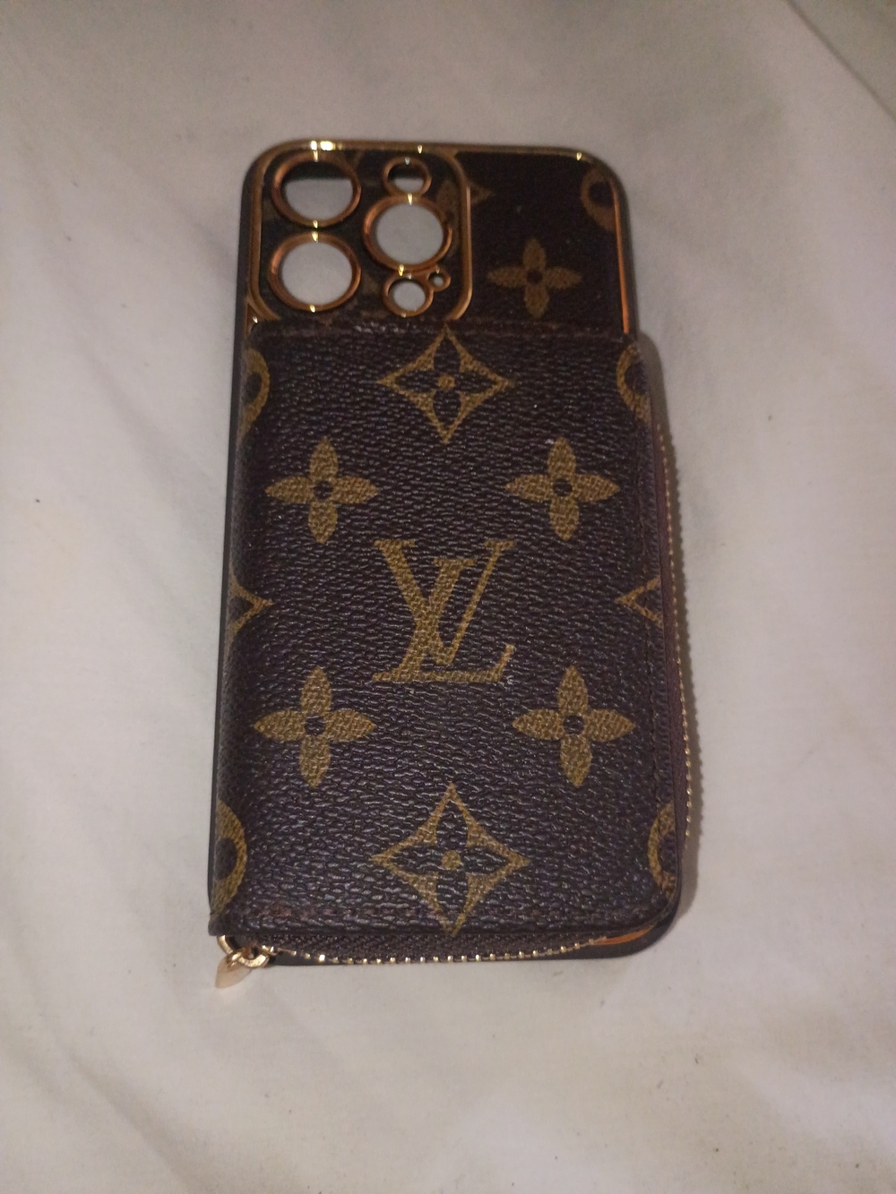 Louis Vuitton Brown Monogram Zip Phone Case with Gold Accents